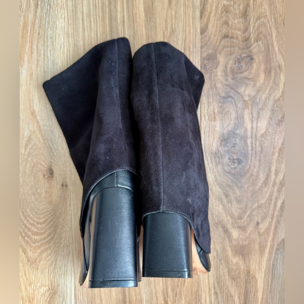 STUART WEITZMAN Lucinda Black Suede & Leather Fold-Over Boots - Picture 4 of 11